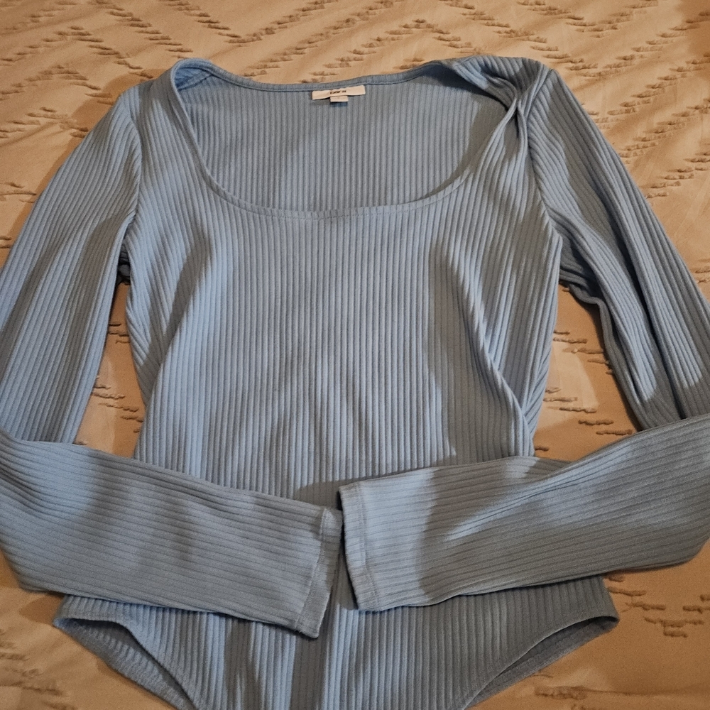 Bar III Light Blue Ribbed Bodysuit - Picture 2 of 2